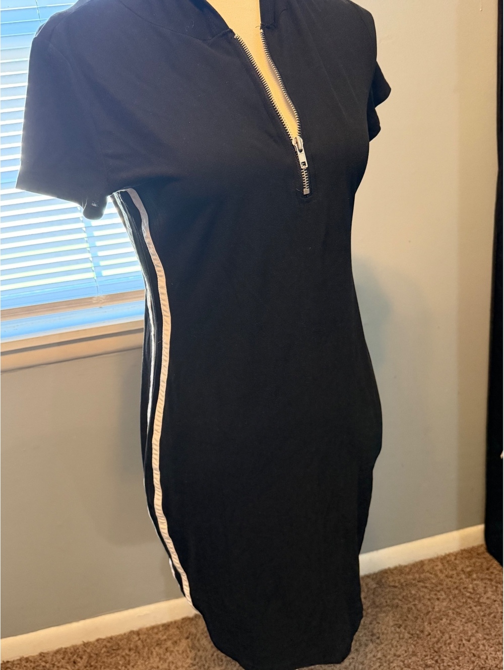 No Boundaries Black Hoodie Dress with Side Stripes and Front